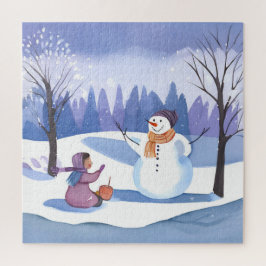 Laten we een Sneeuwpop Bouwen | Watercolor Winter  Legpuzzel