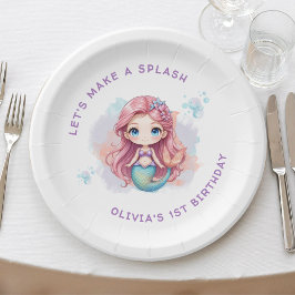 Laten we een Splash Girls Mermaid verjaardagsfeest Papieren Bordje