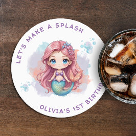 Laten we een Splash Girls Mermaid verjaardagsfeest Ronde Kartonnen Onderzetter