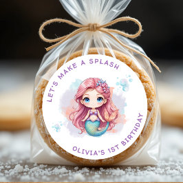 Laten we een Splash Girls Mermaid verjaardagsfeest Ronde Sticker