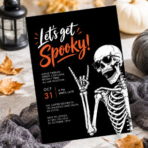 Laten we een Spooky Modern Skelet Halloween Feest Kaart
