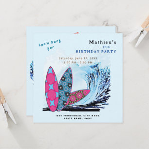 Laten we een surfplank strand verjaardagsfeest sur kaart