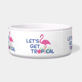 Laten we een tropische flamingo leuk hondje kat on voerbakje