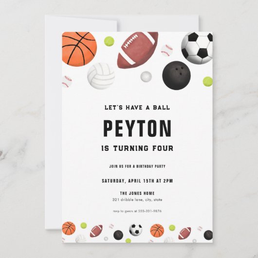 Laten we een uitnodiging voor een sportverjaardag  (Voorkant)