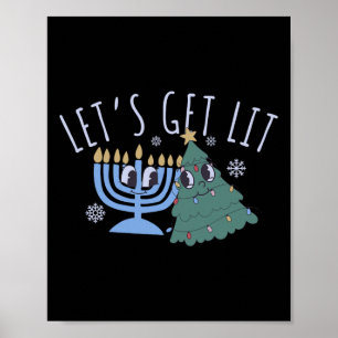 Laten we een verlichte kerstmatch van Chanoeka kri Poster