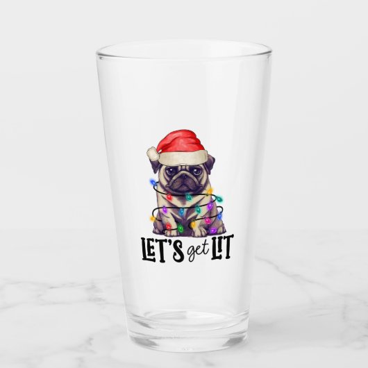 Laten we een verlichte pug in kerstverlichting lat glas (Voorkant)