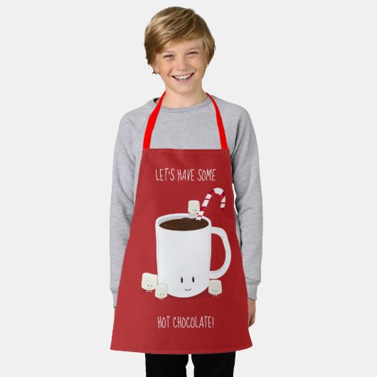 Laten we een warme chocolade rode witte Cartoon he Schort (Gedragen)