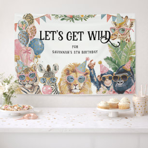 Laten we een wilde Jungle Verjaardagsfeest vieren Spandoek