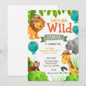 Laten we een wilde safari verjaardag uitnodiging, kaart (Voorkant / Achterkant)