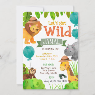 Laten we een wilde safari verjaardag uitnodiging, kaart
