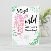 Laten we een wilde Tijger verjaardagsuitnodiging k Kaart (Staand voorkant)