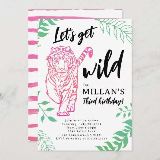 Laten we een wilde Tijger verjaardagsuitnodiging k Kaart (Voorkant / Achterkant)