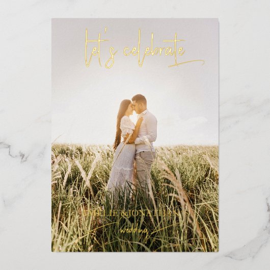 Laten we Elegant Dandelion Wish Foto vieren Folie Uitnodiging (Voorkant)