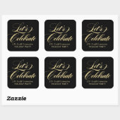 Laten we Elegant Gold Script Holiday Party vieren Vierkante Sticker (Vel)