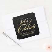 Laten we Elegant Gold Script Holiday Party vieren Vierkante Sticker (Envelop)