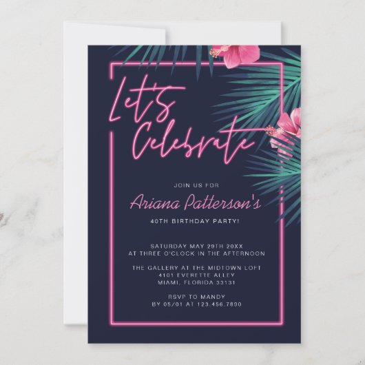 Laten we elektrische neonTropical Birthday vieren Kaart (Voorkant)