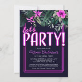 Laten we elektrische roze neon tropische verjaarda kaart (Voorkant)