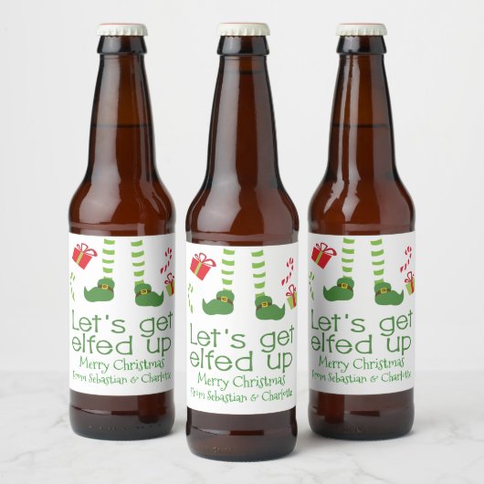 Laten we Elfed Up Christmas Humor gepersonaliseerd Bier Etiket (Flessen)