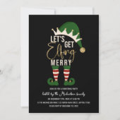 Laten we Elfing Merry Elf Gold Glitter Kerstmis ha Kaart (Voorkant)