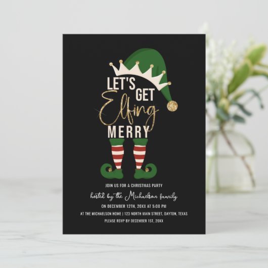 Laten we Elfing Merry Elf Gold Glitter Kerstmis ha Kaart (Staand voorkant)