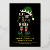 Laten we Elfing Merry Elf kerstgoud halen Folie Feestdagenkaart (Voorkant)