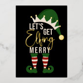 Laten we Elfing Merry Elf kerstgoud halen Folie Feestdagenkaart (Voorkant)