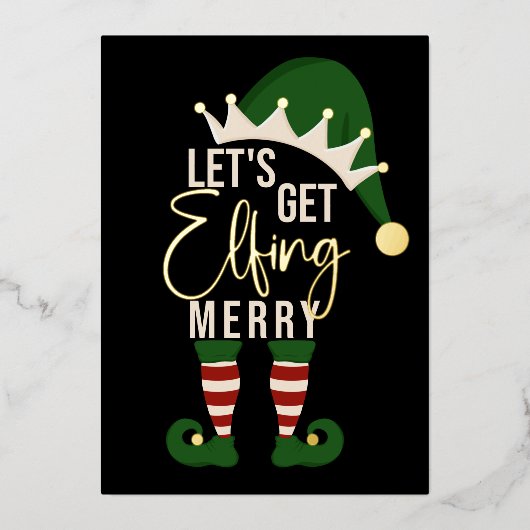 Laten we Elfing Merry Elf kerstgoud halen Folie Feestdagenkaart (Voorkant)