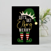 Laten we Elfing Merry Elf kerstgoud halen Folie Feestdagenkaart (Staand Voorkant)