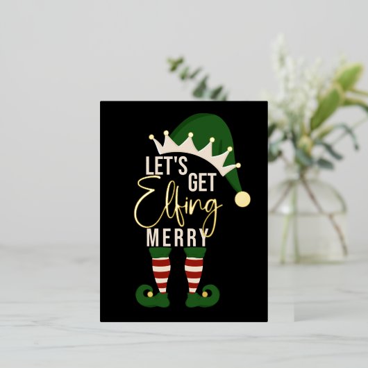 Laten we Elfing Merry Elf met kerstfeest Gold Foil Folie Feestdagen Briefkaart (Staand Voorkant)
