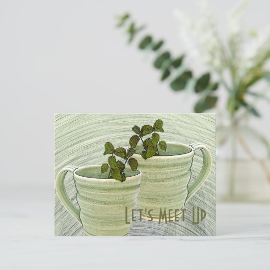 Laten we elkaar ontmoeten Groene mokken Munt takje Briefkaart (Staand voorkant)
