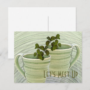 Laten we elkaar ontmoeten Groene mokken Munt takje Briefkaart