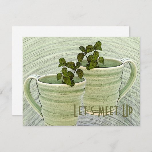Laten we elkaar ontmoeten Groene mokken Munt takje Briefkaart (Voorkant / Achterkant)