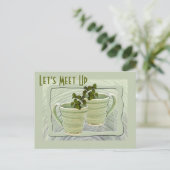 Laten we elkaar ontmoeten groene mokken munt takje briefkaart (Staand voorkant)