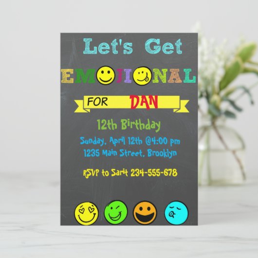 Laten we emotioneel worden, Emoji Boy Verjaardagsu Kaart (Staand voorkant)