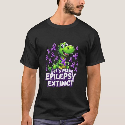 Laten we epilepsie uitroeien bewustzijn dinosaurië t-shirt (Voorkant)