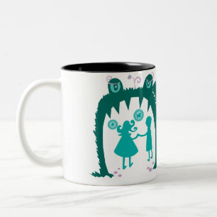 Laten we erin gaan. tweekleurige koffiemok