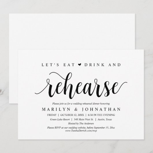 Laten we eten, Drinken en repetities, bruiloft ete Kaart (Voorkant / Achterkant)