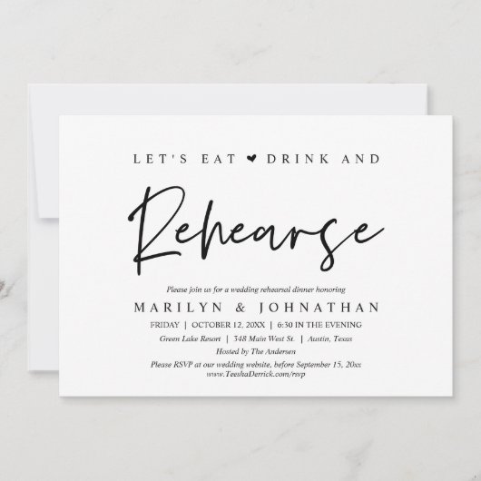 Laten we eten, Drinken en repetities, bruiloft ete Kaart (Voorkant)