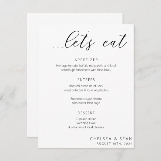Laten we eten Elegant Bruiloft Receptie Menu (Voorkant / Achterkant)