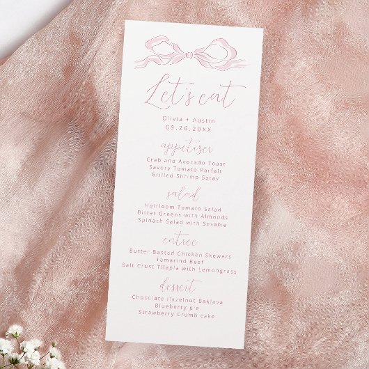 Laten we eten Elegant Roze Hand getrokken boog bru Menu