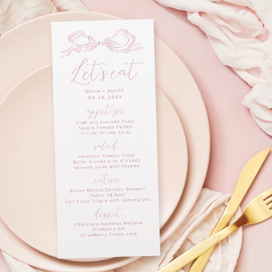 Laten we eten Elegant Roze Hand getrokken boog bru Menu