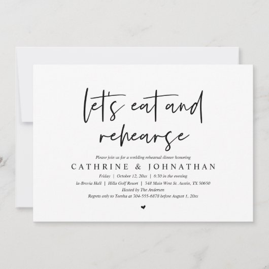 Laten we eten en repeteren, bruiloft repetitie din kaart (Voorkant)