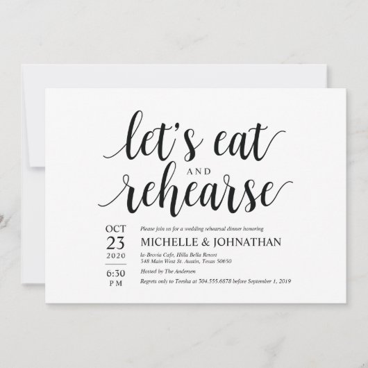 Laten we eten en repeteren, huwelijksdiner nodigt  kaart (Voorkant)