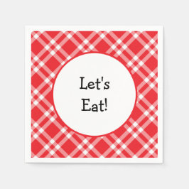 Laten we eten met rood en wit geruit servet