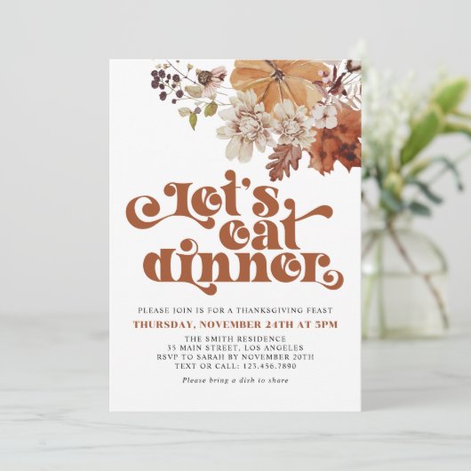 Laten we eten Retro Typografie Thanksgiving Diner Kaart (Staand voorkant)