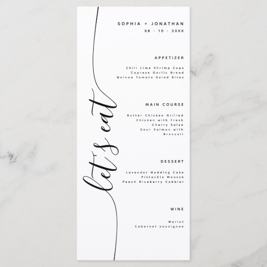 Laten we eten Verticaal Script Elegant Bruiloft Me Menu (Voorkant)