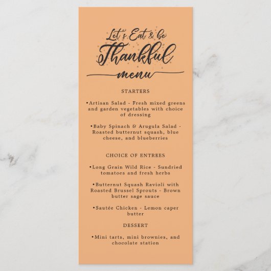 Laten we eten & zijn dankbare Oranje Thanksgiving Menu (Voorkant)