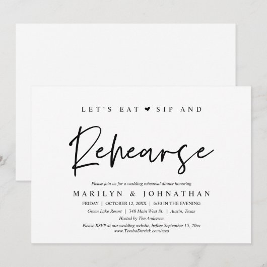 Laten we eten, zingen en repetities, bruiloft eten kaart (Voorkant / Achterkant)