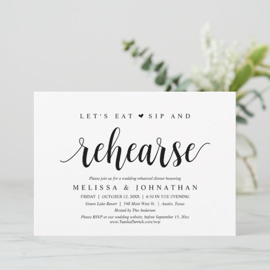 Laten we eten, zingen en repetities, bruiloft eten kaart (Staand voorkant)