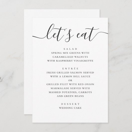 Laten we eten. Zwart-wit modern trouwscript Menu (Voorkant / Achterkant)